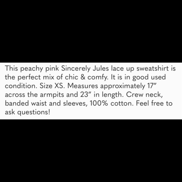 Sincerely Jules “Harper” lace up sweatshirt (XS) - Picture 12 of 12